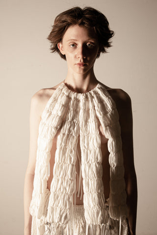 Shop Emerging Conceptual Dark Fashion Womenswear Brand DZHUS Thesaurus Collection Ivory Reference Transformable Top / Necklace at Erebus