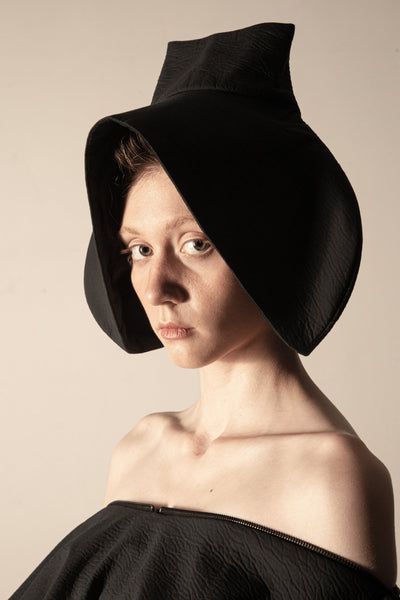 Shop Emerging Conceptual Dark Fashion Womenswear Brand DZHUS Thesaurus Collection Anthracite Term Transformable Collar / Hat at Erebus