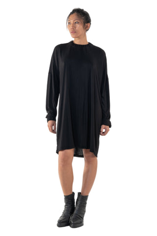 Shop Emerging Slow Fashion Genderless Alternative Avant-garde Designer Mark Baigent Annex Collection Fair Trade Black Bamboo Jersey Long Sleeve Cara Dress at Erebus