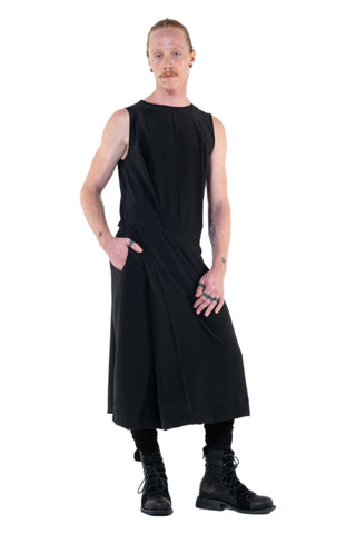 Shop Emerging Slow Fashion Genderless Alternative Avant-garde Designer Mark Baigent Annex Collection Fair Trade Black Silk Crepe de Chine Sleeveless Irla Dress at Erebus