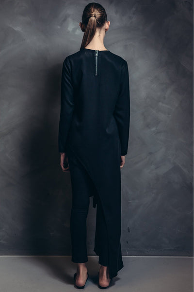 Shop Emerging Contemporary Womenswear brand Too Damn Expensive Black Asymmetric Long Top at Erebus