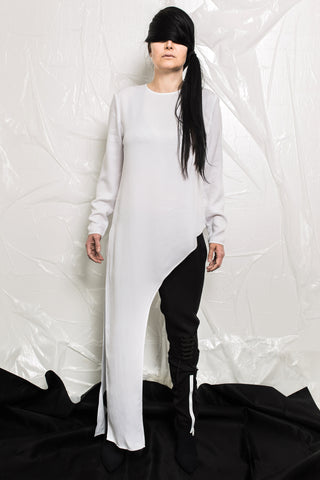 Shop Emerging Contemporary Womenswear brand Too Damn Expensive White Asymmetric Long Top at Erebus