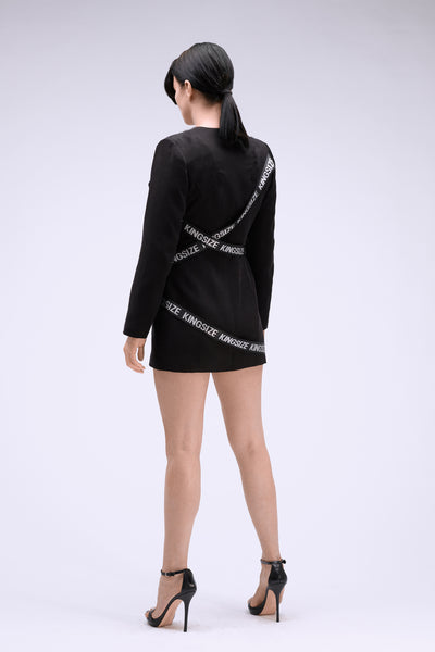 Shop Emerging Contemporary Conscious Womenswear Brand Too Damn Expensive Black Short Blazer Dress at Erebus