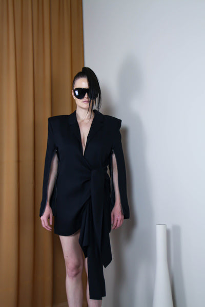 Shop Emerging Contemporary Urban Conscious Womenswear Brand Too Damn Expensive Black Blazer Dress at Erebus