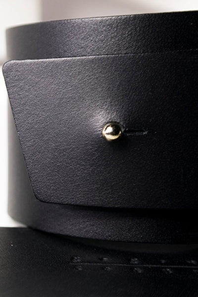 Shop Emerging Slow Fashion Avant-garde Artisan Leather Brand Gegenüber Black Pfeiler Cuff at Erebus