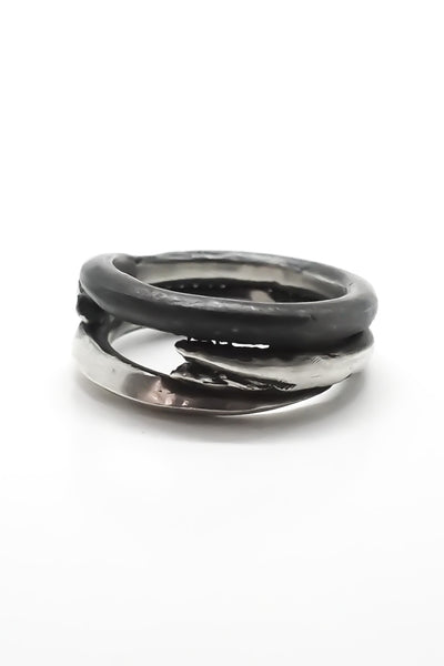Shop Emerging Slow Fashion Avant-garde Jewellery Brand OSS Haus Constant Evolution Collection Oxidised and Blackened Sterling Silver Andromeda Ring at Erebus