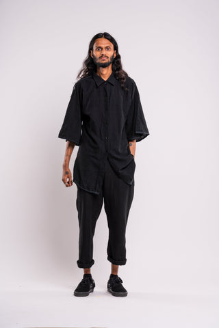 Shop emerging dark conscious fashion genderless brand Anoir by Amal Kiran Jana Black Raw Shirt at Erebus