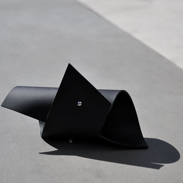 Shop emerging slow fashion accessory brand Aumorfia black leather ZZ cuff - Erebus - 2