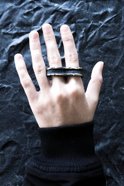 Shop Emerging Avant-garde Jewellery Brand Surface/Cast Blackened Bronze Absence Double Ring at Erebus