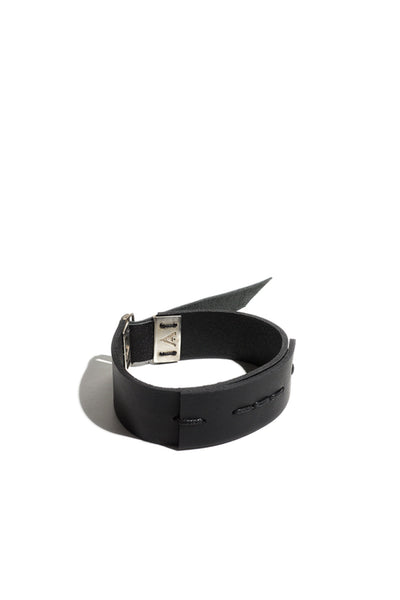 Shop emerging slow fashion accessory brand Aumorfia IASIS Collection Black Leather Peihees Cuff Bracelet at Erebus