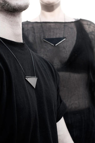 Emerging slow fashion accessory brand Aumorfia black leather BAR I TRNGL Pendant with sterling Silver - Erebus - 5