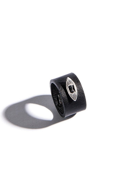 Emerging slow fashion accessory brand Aumorfia black leather EVILEYE Ring with sterling Silver - Erebus - 3