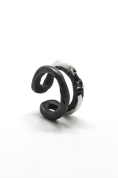 Shop Emerging Slow Fashion Avant-garde Jewellery Brand OSS Haus Constant Evolution Collection Oxidised Sterling Silver Black Eye Ear Cuff at Erebus