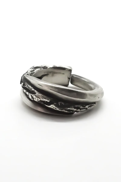 Shop Emerging Slow Fashion Avant-garde Jewellery Brand OSS Haus Constant Evolution Collection Oxidised Sterling Silver Circinus Ring at Erebus