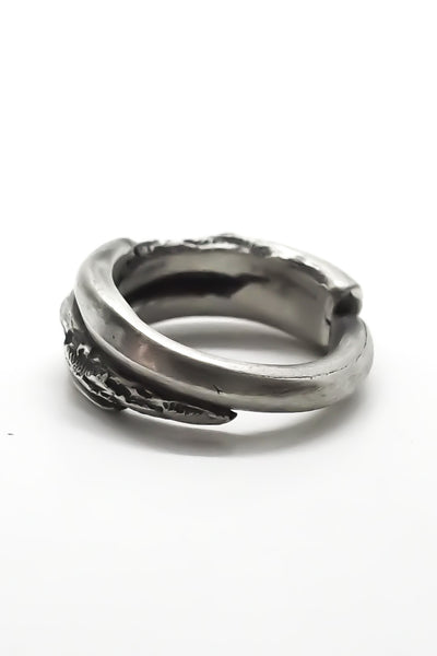 Shop Emerging Slow Fashion Avant-garde Jewellery Brand OSS Haus Constant Evolution Collection Oxidised Sterling Silver Circinus Ring at Erebus