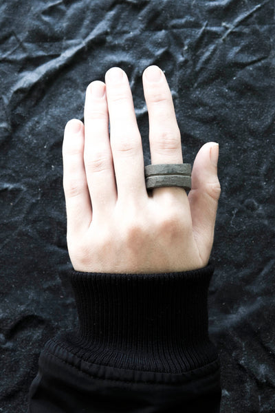 Shop Emerging Avant-garde Jewellery Brand Suface/Cast Black Concrete Channel Medium Ring at Erebus