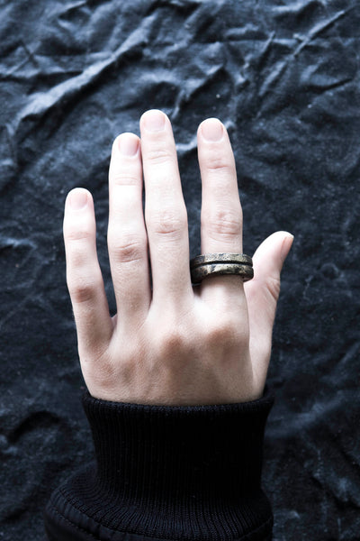 Shop Emerging Avant-garde Jewellery Brand Surface/Cast Blackened Bronze Channel Small Ring at Erebus