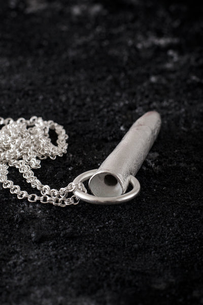 Shop Emerging Minimalist Avant-garde Jewellery Brand B KREB Matte Silver TB Necklace at Erebus