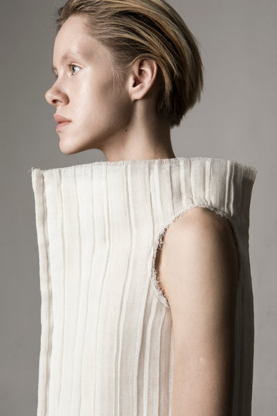 Shop Emerging Conceptual Dark Fashion Womenswear Brand DZHUS Sculptural Ivory Transformable Conversion Top / Bag at Erebus