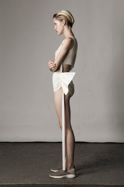 Shop Emerging Conceptual Dark Fashion Womenswear Brand DZHUS Sculptural Ivory Transformable Rearrangement Shorts at Erebus