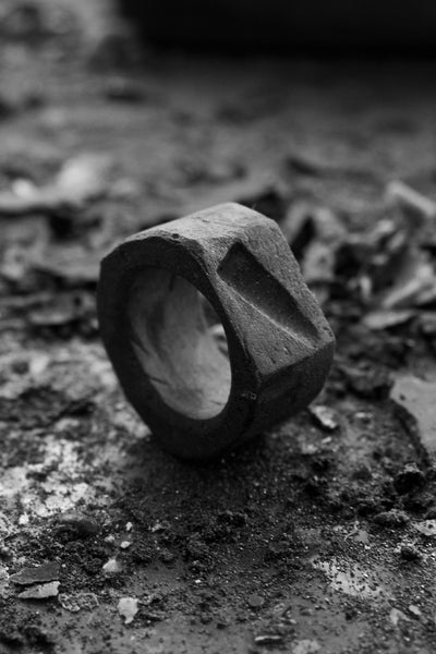 Shop Emerging Avant-garde Jewellery Brand Surface/Cast Black Concrete Depression Medium Ring at Erebus
