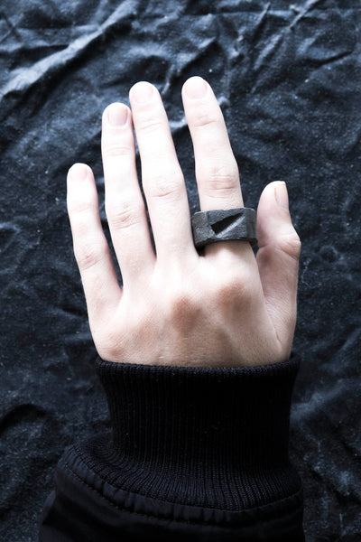 Shop Emerging Avant-garde Jewellery Brand Surface/Cast Black Concrete Depression Medium Ring at Erebus
