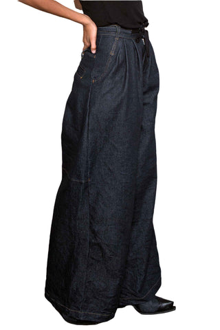 Shop Emerging Slow Fashion Genderless Alternative Avant-garde Designer Mark Baigent Wōlfin Collection Fibular Wide Leg Denim Pants at Erebus