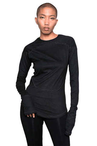Shop Emerging Slow Fashion Genderless Alternative Avant-garde Designer Mark Baigent Wōlfin Collection Black HisHerTheir Long Sleeve T-Shirt at Erebus