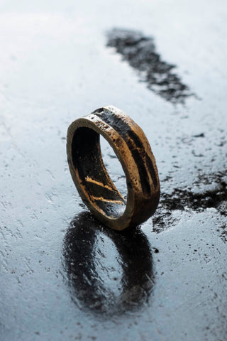 Shop Emerging Slow Fashion Avant-garde Jewellery Brand Surface Cast Blackened Bronze Incise Ring at Erebus