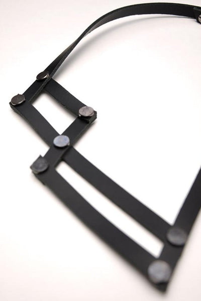 Shop emerging slow fashion accessory brand Aumorfia black leather ZZ necklace - Erebus - 2