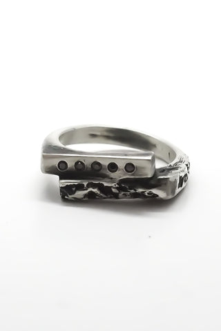 Shop Emerging Slow Fashion Avant-garde Jewellery Brand OSS Haus Constant Evolution Collection Oxidised Sterling Silver Malin Black Diamond Ring at Erebus