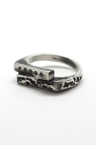 Shop Emerging Slow Fashion Avant-garde Jewellery Brand OSS Haus Constant Evolution Collection Oxidised Sterling Silver Malin Black Diamond Ring at Erebus
