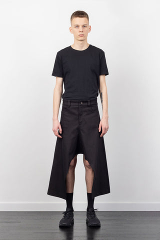 Shop Emerging Alternative Fashion Unisex Street Brand Monochrome AW22 Black Gusset Denim Skirt at Erebus