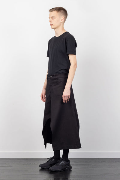 Shop Emerging Alternative Fashion Unisex Street Brand Monochrome AW22 Black Gusset Denim Skirt at Erebus