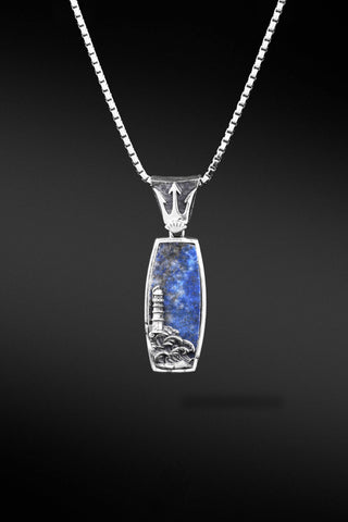 Shop Artisan Jewellery Brand Helios Sterling Silver with Lapis Orientate Pendant Necklace -Erebus