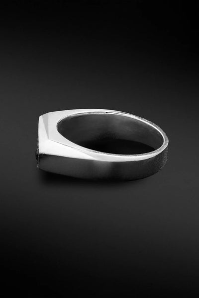 Shop Artisan Jewellery Brand Helios Sterling Silver with Black Cubic Zirconia Peace Ring at Erebus