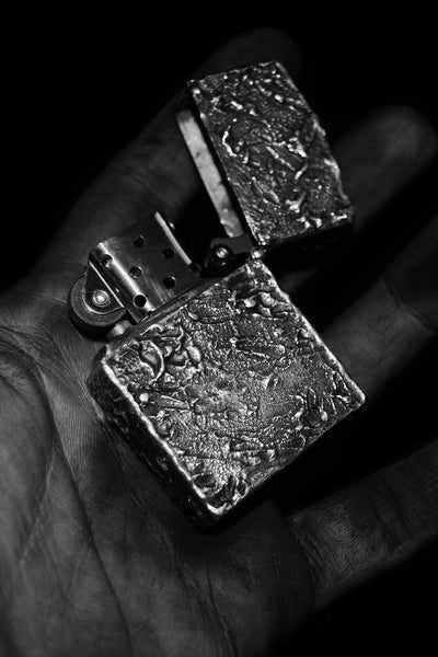Shop Emerging Conscious Avant-garde Jewellery Designer David Gaboriau Oxidised Sterling Silver Raw Zippo Lighter Holder at Erebus