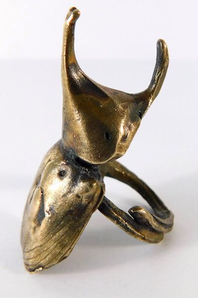 Shop Emerging Slow Fashion Conscious Designer Stacy Hopkins Jewelry Bronze Siamese Fighting Beetle Ring at Erebus