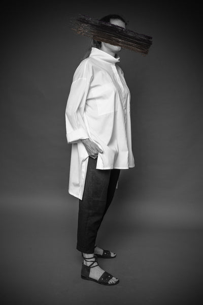 Shop Conscious Agender Dark Fashion Brand MAKS Design SS21 White Cotton Long Back Shirt at Erebus