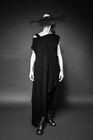 Shop Conscious Dark Fashion Brand MAKS Design SS20 Black Asymmetric Maxi Tunic at Erebus