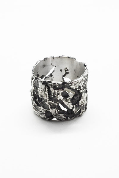 Shop Emerging Slow Fashion Avant-garde Jewellery Brand OSS Haus Broken Dreams Collection Oxidised Silver Acid Band Ring at Erebus