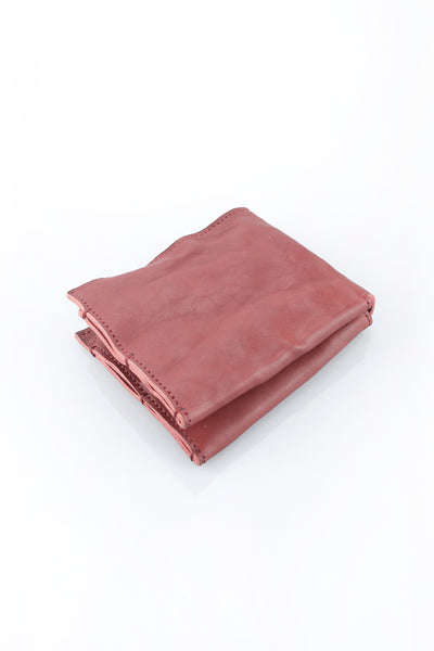 Shop Emerging Slow Fashion Avant-garde Artisan Leather Brand Gegenüber Red Leather Bifold Wallet at Erebus