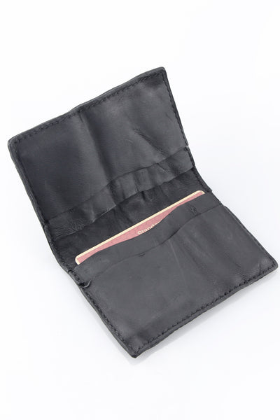 Shop Emerging Slow Fashion Avant-garde Artisan Leather Brand Gegenüber Black Leather Bifold Card Holder at Erebus