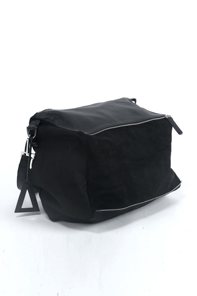 Shop emerging slow fashion handbag designer Anoir by Amal Kiran Jana black leather and suede Transformable Shoulder Bag - Erebus