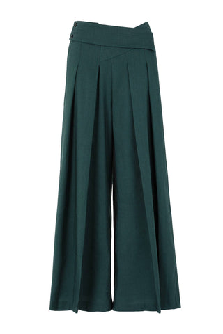 Shop Emerging Slow Fashion Conscious Conceptual Brand Cora Bellotto Green Wide Leg Pleated Forest Pants at Erebus