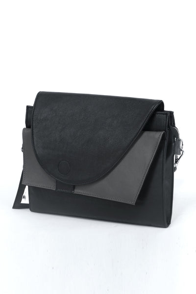 Shop emerging slow fashion accessory designer Anoir by Amal Kiran Jana black and grey leather Infinite Whirling Clutch - Erebus