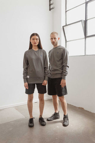 Shop Emerging Slow Fashion Avant-garde Unisex Streetwear Brand Kodama Apparel Charcoal Organic Cotton Zen Crew Sweater at Erebus