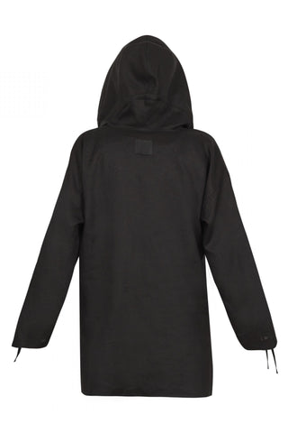 Shop Emerging Unisex Street Brand Monochrome Black Organic Linen Hooded Kimono Shirt at Erebus
