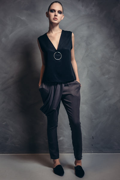 Shop Emerging Contemporary Conscious Womenswear Brand Too Damn Expensive Black Belted Top at Erebus