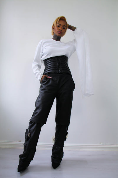 Shop Emerging Contemporary Urban Conscious Womenswear Brand Too Damn Expensive White Asymmetric Sleeve Top at Erebus